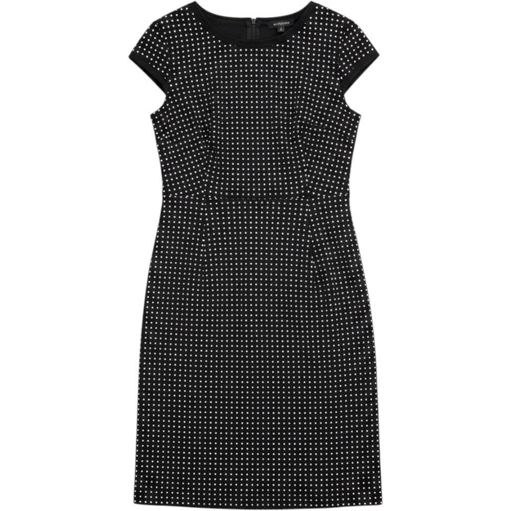 Hal Rubenstein Sheath Dress Womens Size M Black Polka Dot Cap Sleeve Stretch